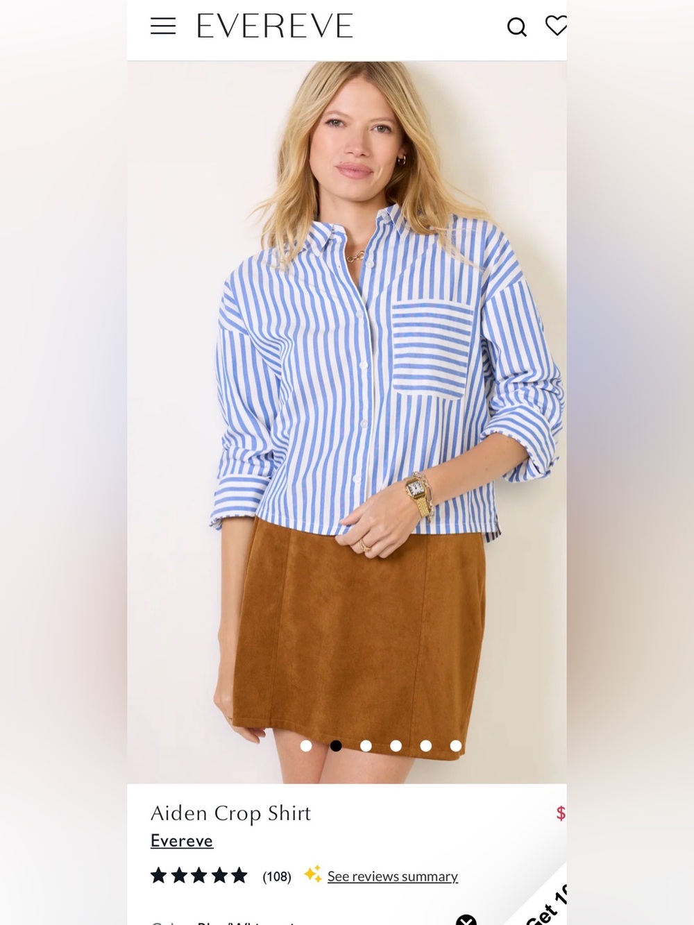Evereve Striped Crop Shirt in Blue & White